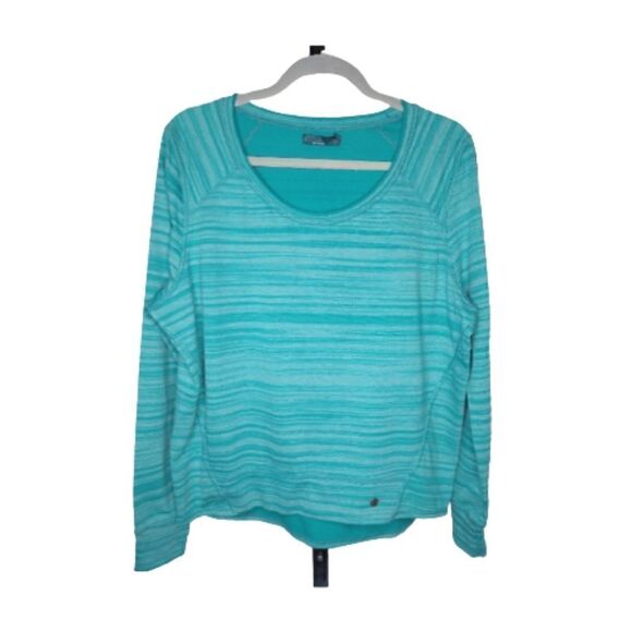 Prana Turquoise/Aqua Stripe Scoop Neck Long Sleeve Knit Top Size Large - Picture 1 of 8